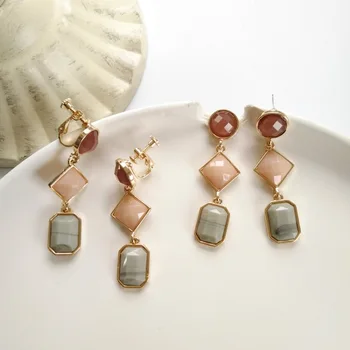 

Korean Vintage Temperament Long Resin Geometric Dangle Earrings for Women Girl Fashion Simple Ear Clip Accessories Jewelry