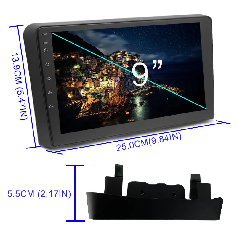 멀티미디어 자동차 라디오, 와이파이 GPS, 안드로이드 9.1, 1G + 16G 터치 스크린, MP5 플레이어, 블루투스 5.0, 아우디 A3 A4 2002-2012, 2 Din, 9 인치