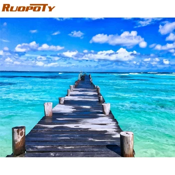 

RUOPOTY Frame Picture Diy Painting By Numbers For Adult Blue Seascape Coloring By Numbers Modern Wall Art Home Decors Diy Crafts