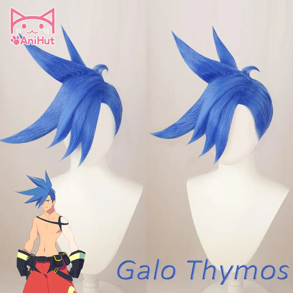 

AniHut Galo Thymos Wig Anime PROMARE Burning Rescue Cosplay Wig Blue Synthetic Heat Resistant Hair Galo Thymos Cosplay