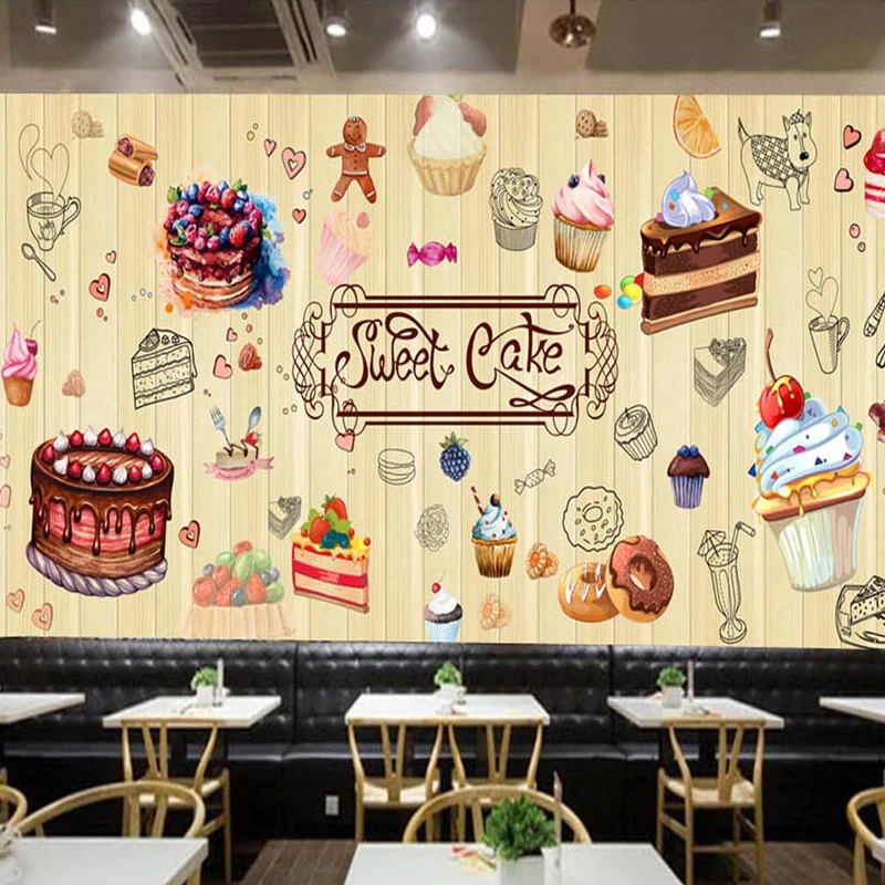 Мультфильм обои пустыня пекарня пицца кекс магазин пользовательские Обои фреска кофе Десерт магазин фон на заказ 3d Настенные обои