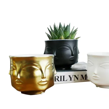 

American Creative Design Planter Face White Nordic Ceramic Small Decorative Vase Flower Pot Succulents Indoor Plant Holder Home