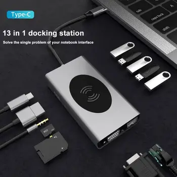 

13 In 1 USB C Hub Adapters For Tablets Laptop PC Multi-function Converters Docking Station Wireless Charger 4K HDMI RJ45 Jack