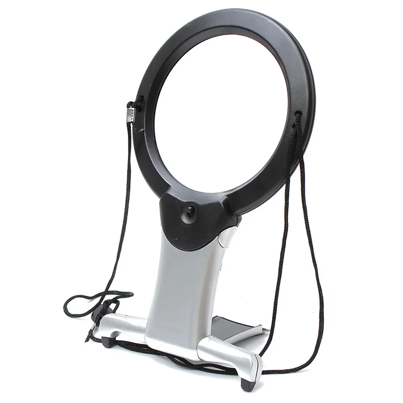 Reading Giant Large Hands Free Magnifying Glass With Light LED Magnifier Black Silver