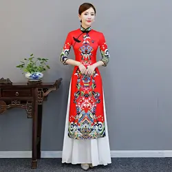Плюс размер 5XL обычай австрийский cheongsam платье Новый китайский стиль вьетнамский среднего возраста Ципао для подиума длинная секция