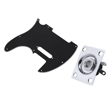 

1 Pcs Chrome Plate Space E-Output Socket for Electric Guitar & 1 Pcs Black 3 PLY Electric Guitar Pickguard for Tele Style Electr
