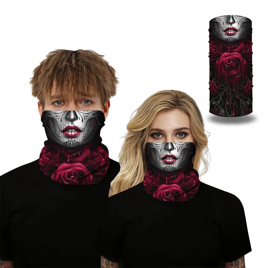 Unisex Outdoor Motorcycle Cycling Half Face Cover Balaclava Scarf Skeleton Print Bandana Headband Dust proof Face Shield Scarves