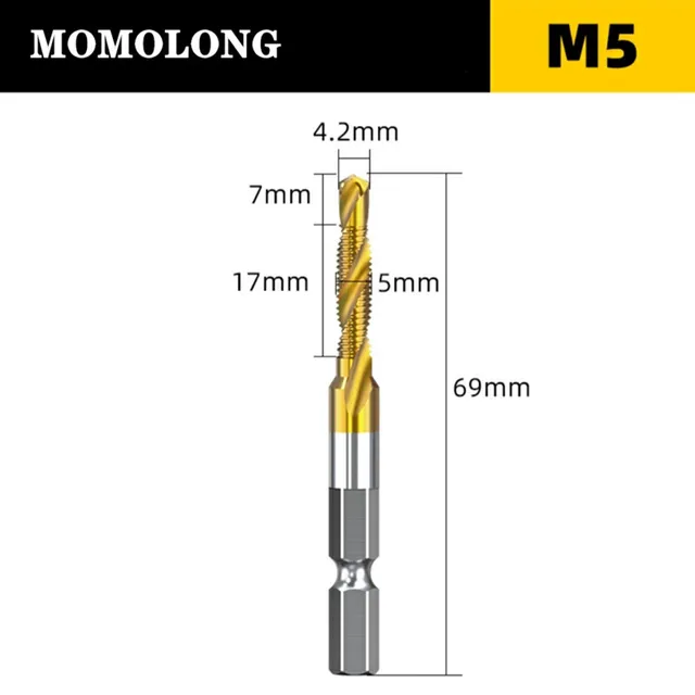 M3 M4 M5 M6 M8 M10 Tap Drill Bits 1/4 Hex Shank Machine Hand Taps Titanium Coated HSS Drilling Tap Bits Thread Screw Tools M5