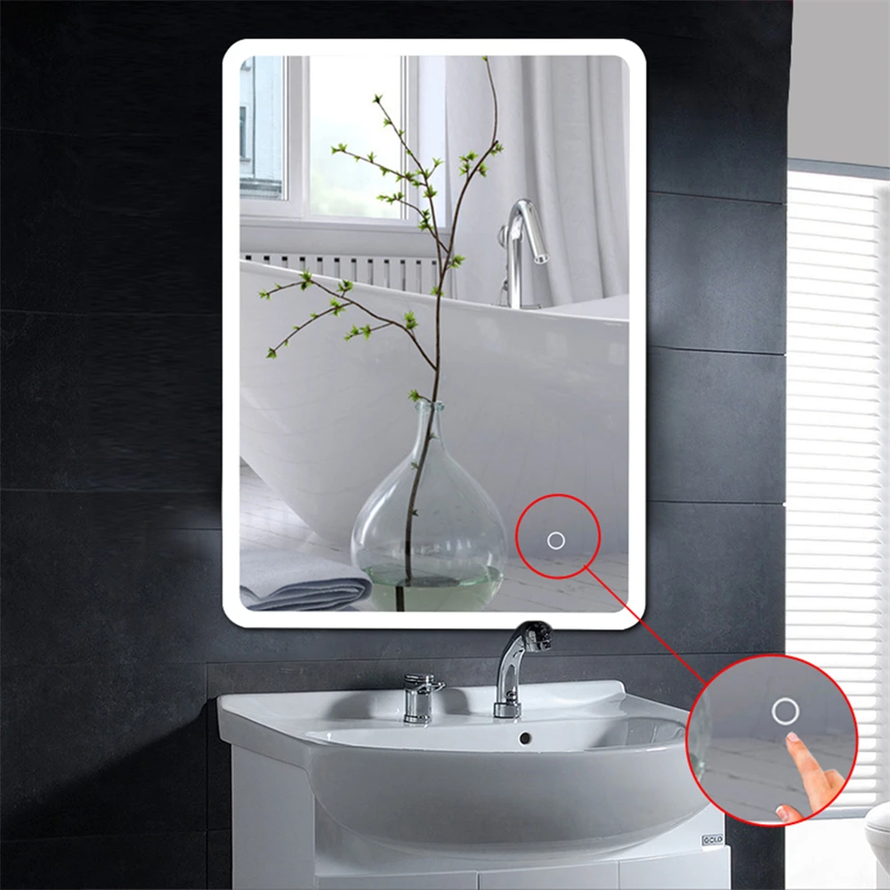 

New LED Mirror Bathroom Makeup Bath Room Vanity Cosmetic Miroir Espejo Mirror Wall Mounted Lighted Mirror for Bath Fixture HWC