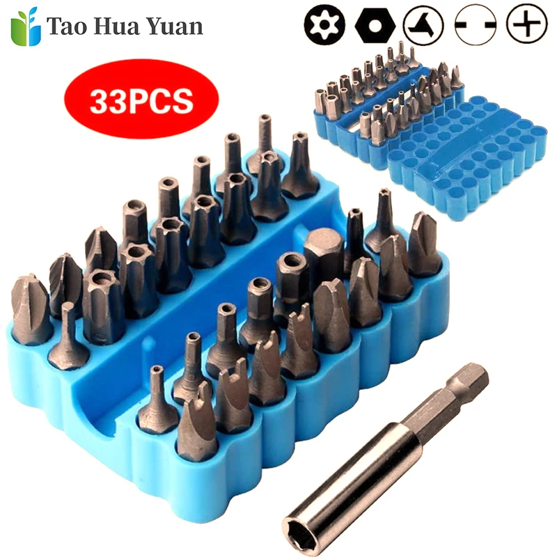 Agatige 33 Pezzi Punte Per Cacciavite – Set Di Sicurezza Con Prolunga Magnetica, In Acciaio Al Cromo Vanadio, 1/4”
