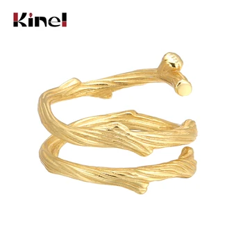 

Kinel S925 Sterling Silver Jewelry Retro Personality Adjustable Temperament Open Ring Female Creative 18K Gold ring Green zircon