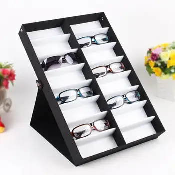 

High Quality Glasses Case 16 Slot Grids Eyeglass Sunglasses Glasses Storage Display Grid Stand Case Box Holder Glasses Organizer