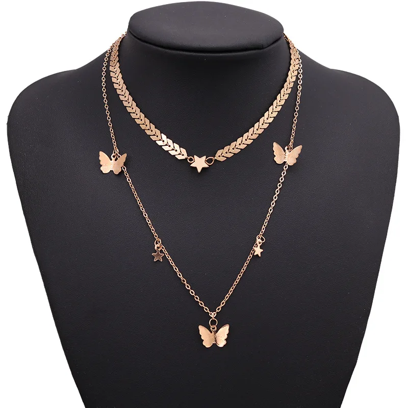 

Hot 2020 Simple Style Hollow Cute Animal Butterfly Clavicle Chain Jewelry for Women Long Pendants Necklaces 2 Color Charms