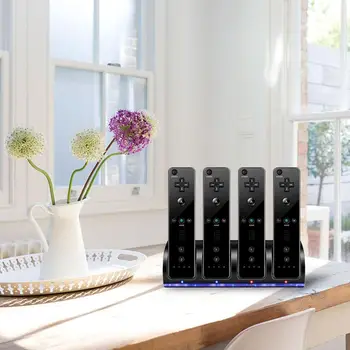 

4Port Sm- art Charger Charging Dock Station with Rechargeable Batteries USB Data Cable for W- ill Game Console Accessories