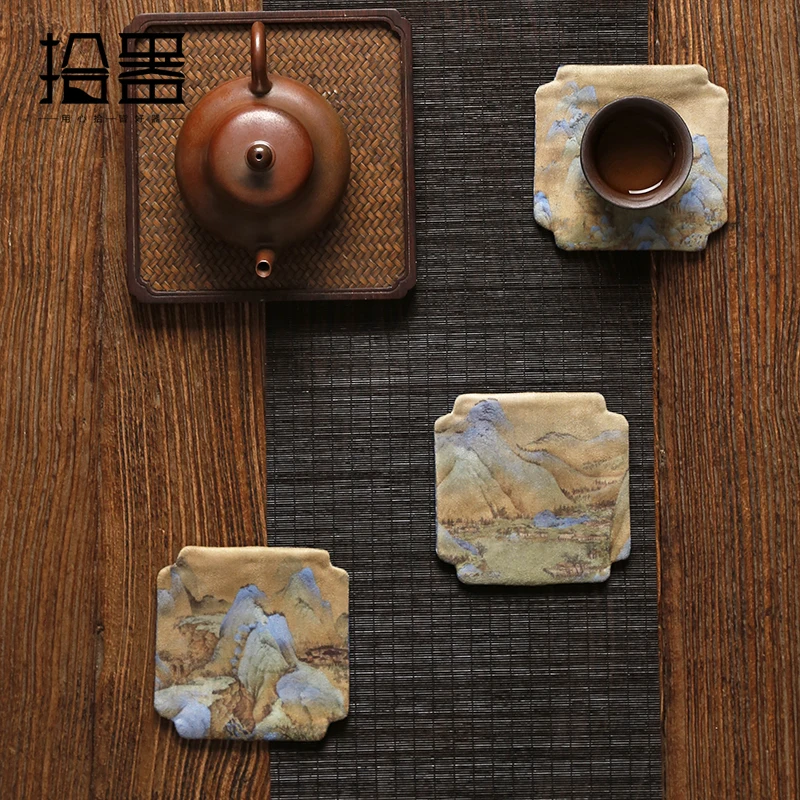 Китайский дзен Подставка под чашку из хлопка с принтом Forbidden City Qianli Jiangshan изоляция чашка, чашка держатель Подушка чайная церемония