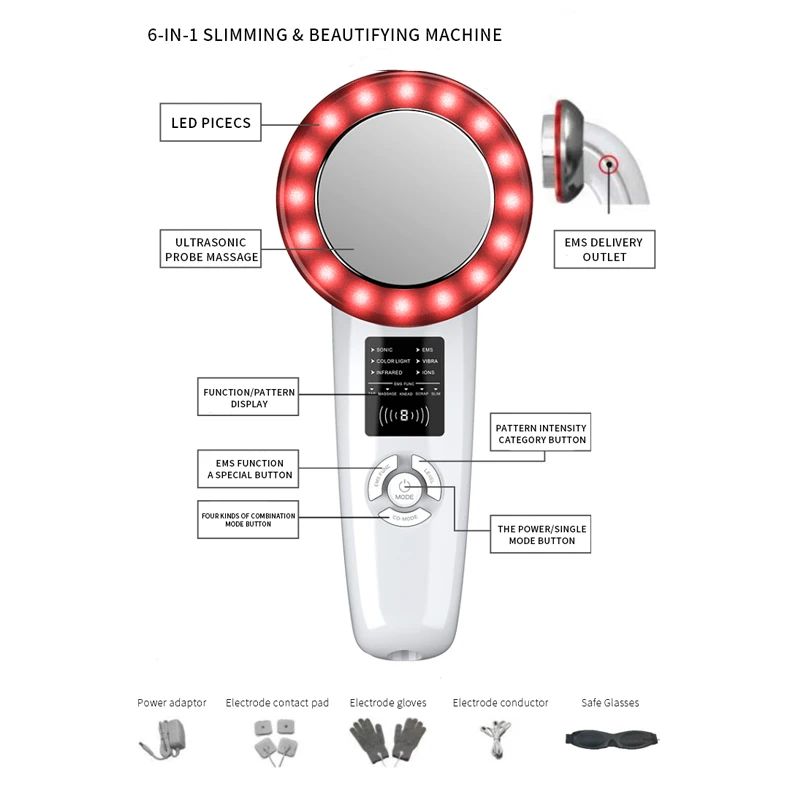  Six in one slimming instrument color compact slimming instrument LED ultrasonic cosmetology instrum - 4000143094449