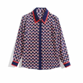 

European and American women's dress 2020 summer new styles Long sleeve lapel The letter printing Fashionable silk shirt