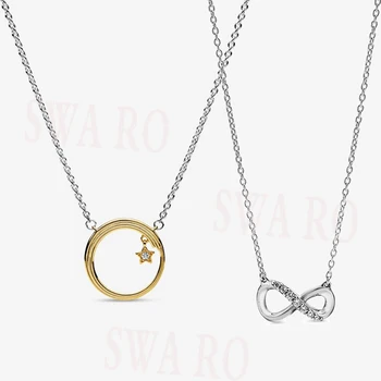 

2020 New Silver 925 Sparkling Infinity Collier Divine Feather Necklace Fashion Personality DIY Original Jewelry Birthday Gift
