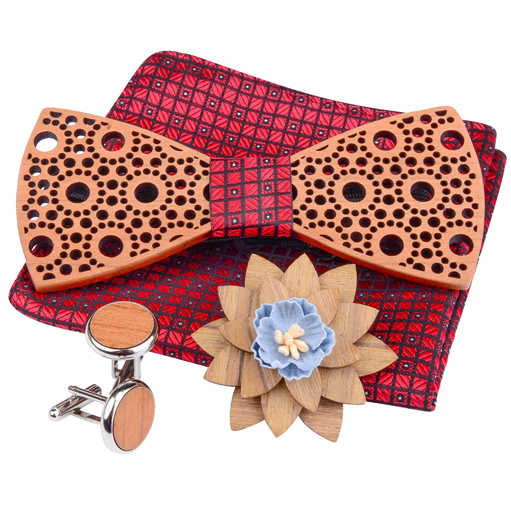 Модный ажурный деревянный галстук бабочка в горошек клетку с носовым платком