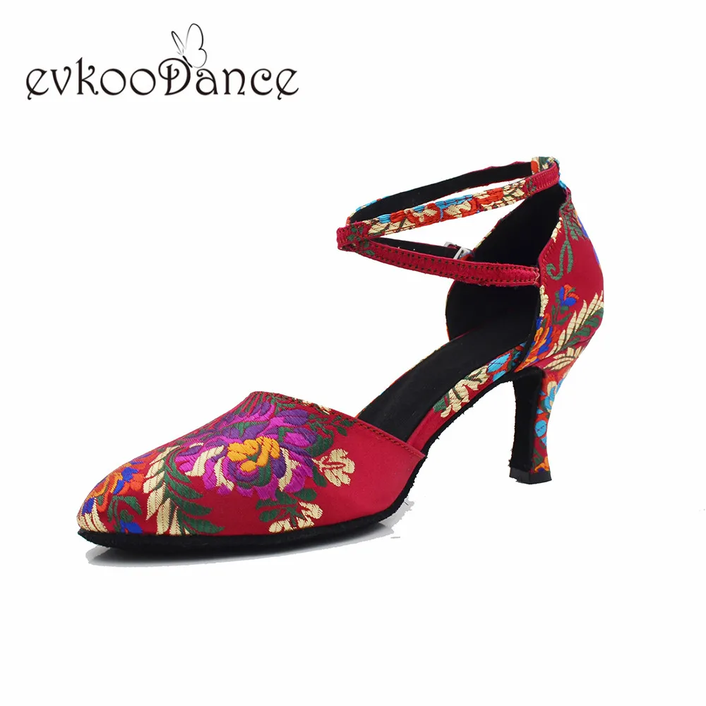Evkoodance Women Shoes flower ballroom latin dance shoes heel height 7cm zapatos de baile