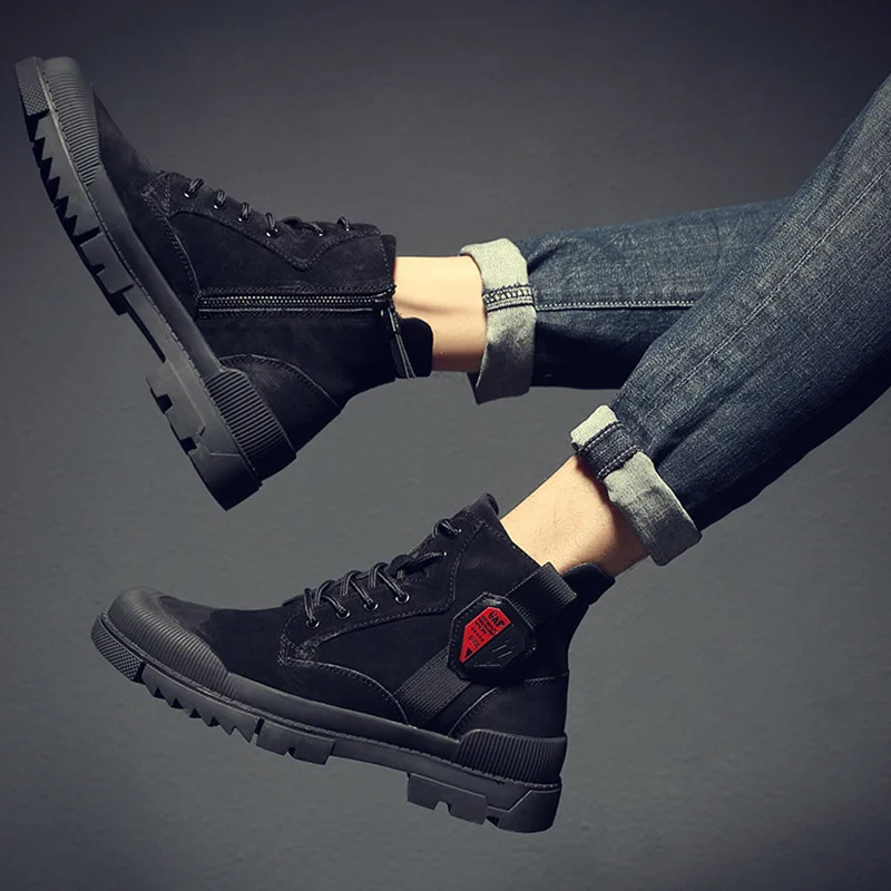 

England Genuine Leather Martin Boots Men's Autumn New Style Cool Fashion Casual Boots zhong gao bang Workwear Cotton-padded Shoe