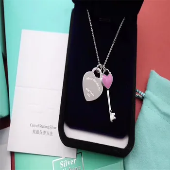 

Sterling Necklace Heart shaped plus key Pendant popular accessories Woman clavicle chain jewelry Valentine's Day gift