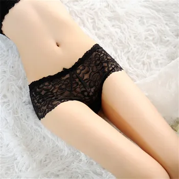 

top Sexy Lace Panties Boyshort Bow-Knots Black Ladies Low Waist Culottes Underwear Transparent Lingerie Ladies Soft Briefs