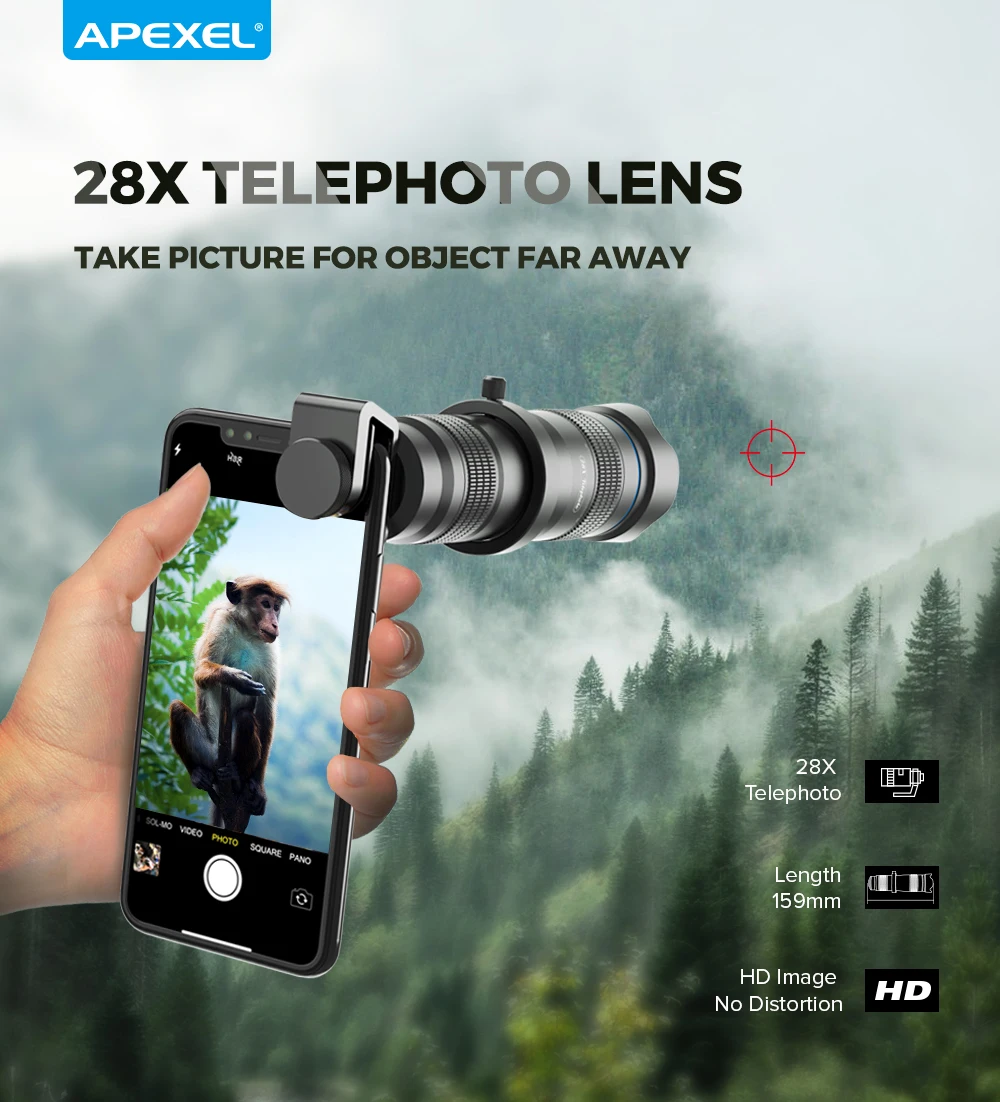 APEXEL 28X Telescope Lens Phone Camera Lens + SelfieTripod Telephoto