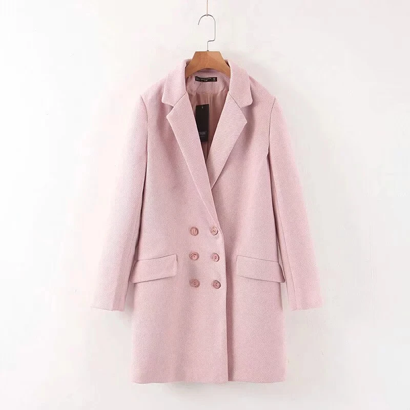 pink Розовый женский шерстяной Блейзер, куртки, зимние женские элегантные шерстяные пальто, двубортные блейзеры с длинным рукавом, куртка для девушек - Цвет: pink