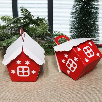 

5pcs Christmas snow house shape paper box for Christmas decorations for home gift box navidad natal packing candy box new year