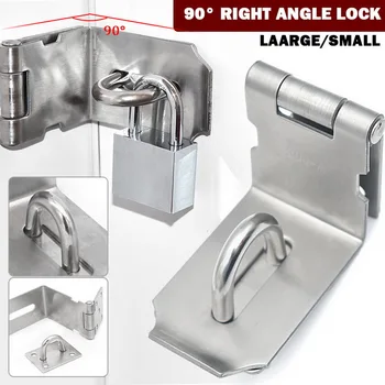 

90 Degree Right Angle Door Latch Hasp Padlock Window Lock Stainless Steel Silver Bending Latch Lock for Doors Buckle Lock