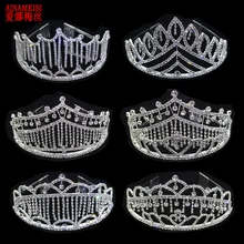 AINAMEISI, дизайн, серебряные свадебные диадемы и короны, кисточки, стразы, большая корона, женские свадебные ободки, украшения для волос