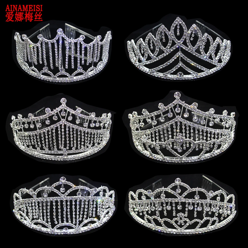 

AINAMEISI New Design Silver Bridal Tiaras and Crowns Tassel Rhinestone Big Pageant Crown Women Wedding Headbands Hair Jewelry