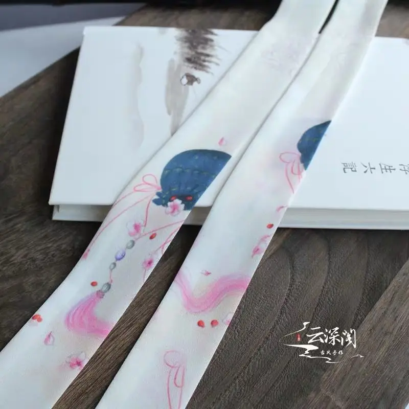 high quality Chiffon Antique hanfu cos hair band costume studio cranes printing hair rope hair restoring ancient ways - Цвет: 1