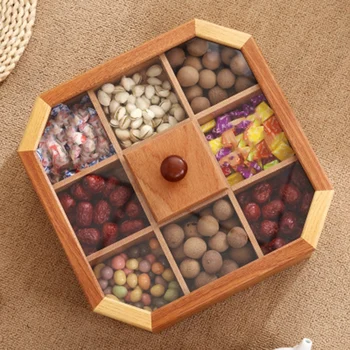 

Creative Pine Chinese Dried Fruit Box Living Room Split with Cover Candy Box Wood Nut Snack Solid Wood Storage Box