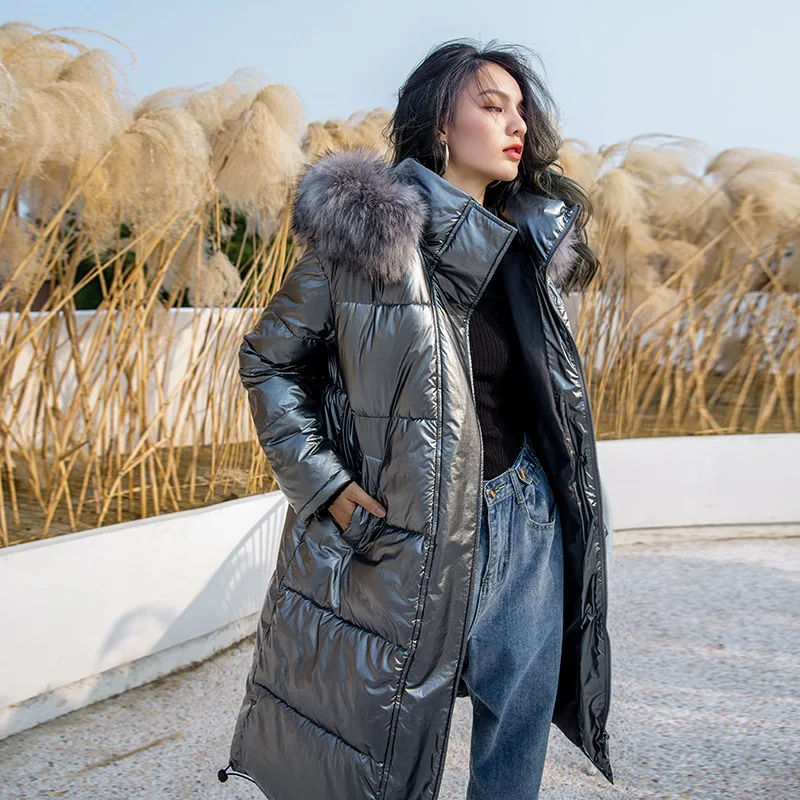 

2019 winter new fashion Europe and America women's bright trend hooded Slim down cotton women's jacket