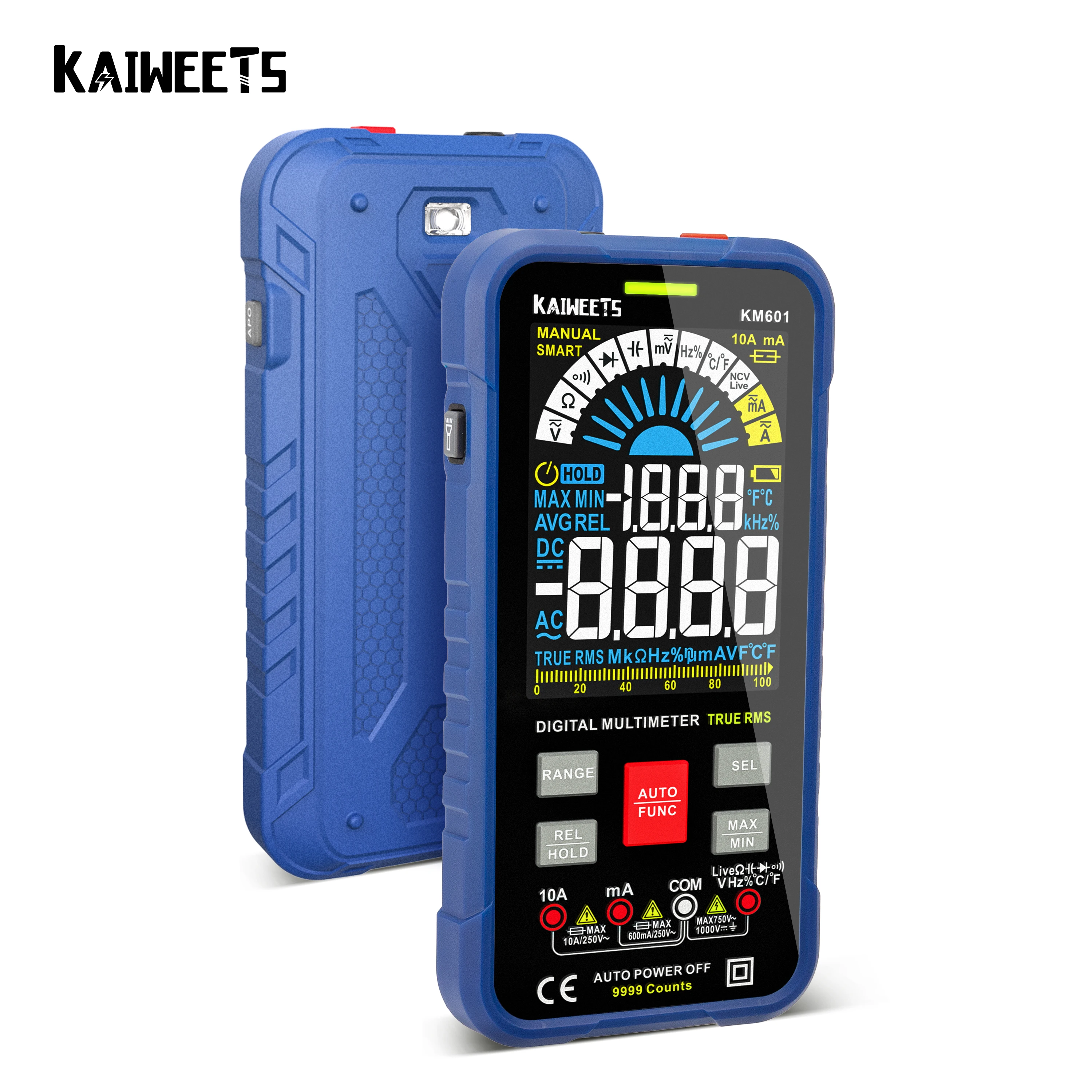 digital ph tester KAIWEETS KM601 9999 Counts Digital Multimeter Smart Auto Range 1000V 10A Tester Meter Ohm Hz Capacitance REL True RMS AC DC DMM flow sensors