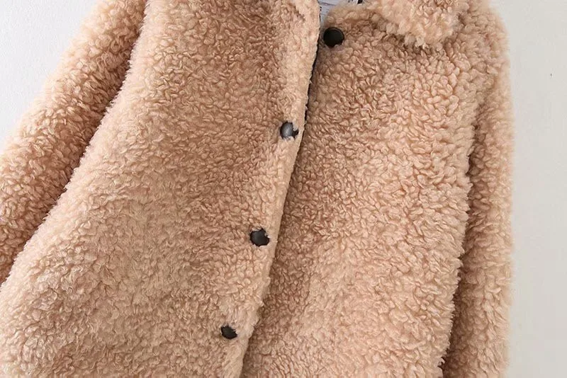 Модная женская одежда из хлопка, куртка из овечьей шерсти с лацканами цвета хаки, Повседневная Свободная осенне-зимняя меховая куртка, очаровательное офисное Женское пальто