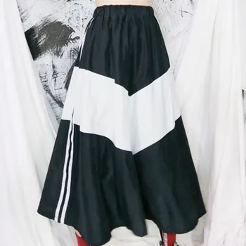 

XUXI 2020 New Loose Skirts For Women In Spring And Summer Large Fashion Skirts, Black And White Stripe Sewing, Trend FZ1372