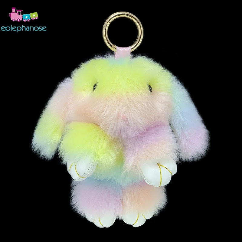 Цветной Радужный Kawaii плюшевый кролик брелок кукла пушистый искусственный мех