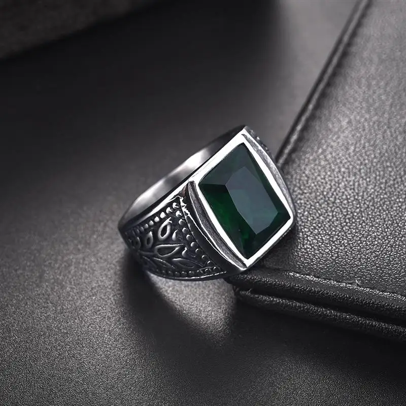 Jiayiqi Punk Men Ring Stainless Steel Green Zircon Stone Finger Rings for Male Charm Jewelry Accessories Wholesale Dropshipping - Image 3