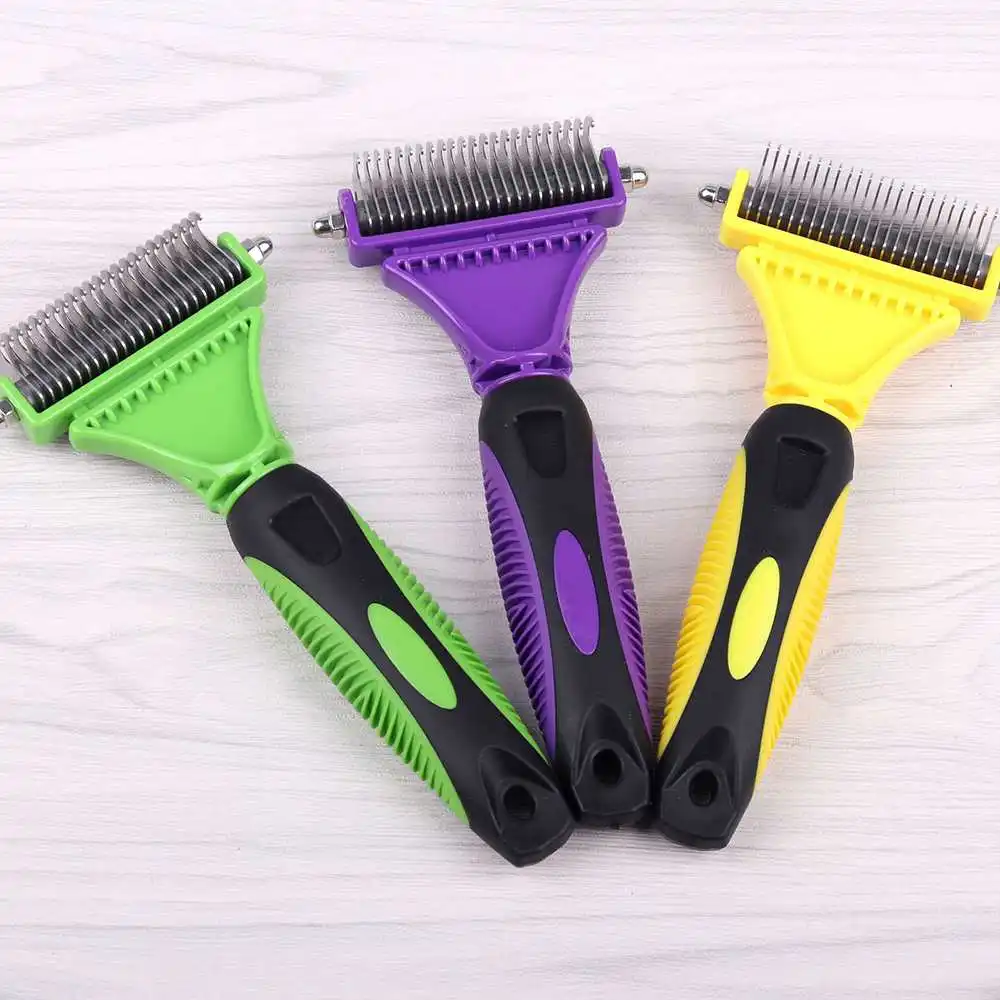 

Professional Dog Brush for Hair Removal Stainless 2 Sided Pet Comb Rake Efficient and Safe Removal of Under-hair Knots