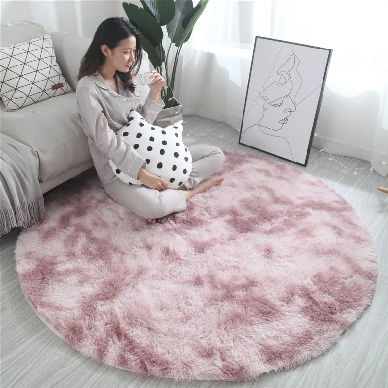 

200X200CM Round Carpet Nordic Ins Style Gradient Colorful Rug Living Room Bedroom Rugs Fur Mats Large Size Hanging Basket Mat