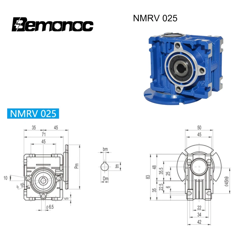 1PC New Speed Reducer NMRV025 Gearbox 56B14 Blue//Grey Ratio 1:7.5-100