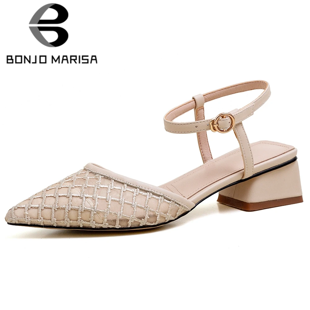 

BONJOMARISA New Arrival Lady Summer Sexy Pointed Toe Sandals Comfort Light Sandals Women 2020 Casual Med Heel Beach Shoes Woman