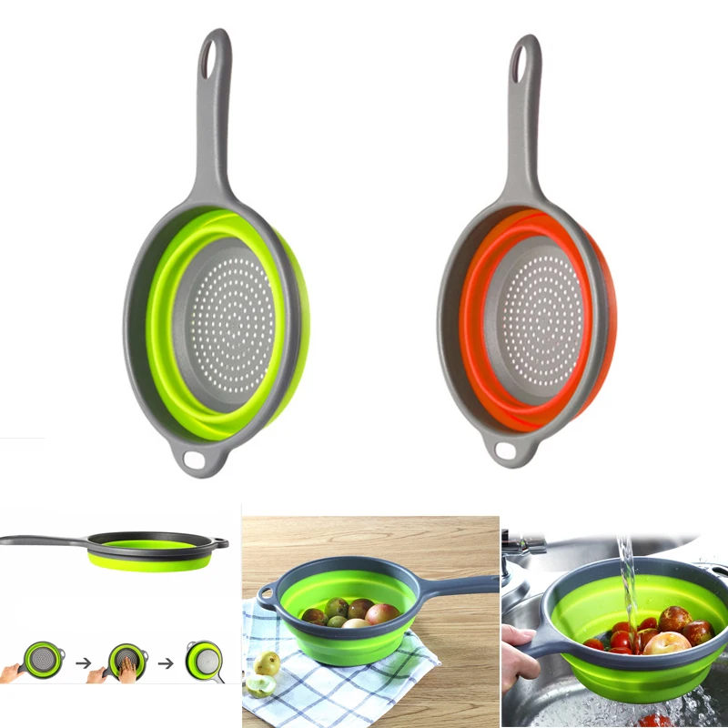 

Foldable Silicone Colander Washing Basket Fruit Vegetable Strainer Strainer Collapsible Drainer With Handle Kitchen Tools