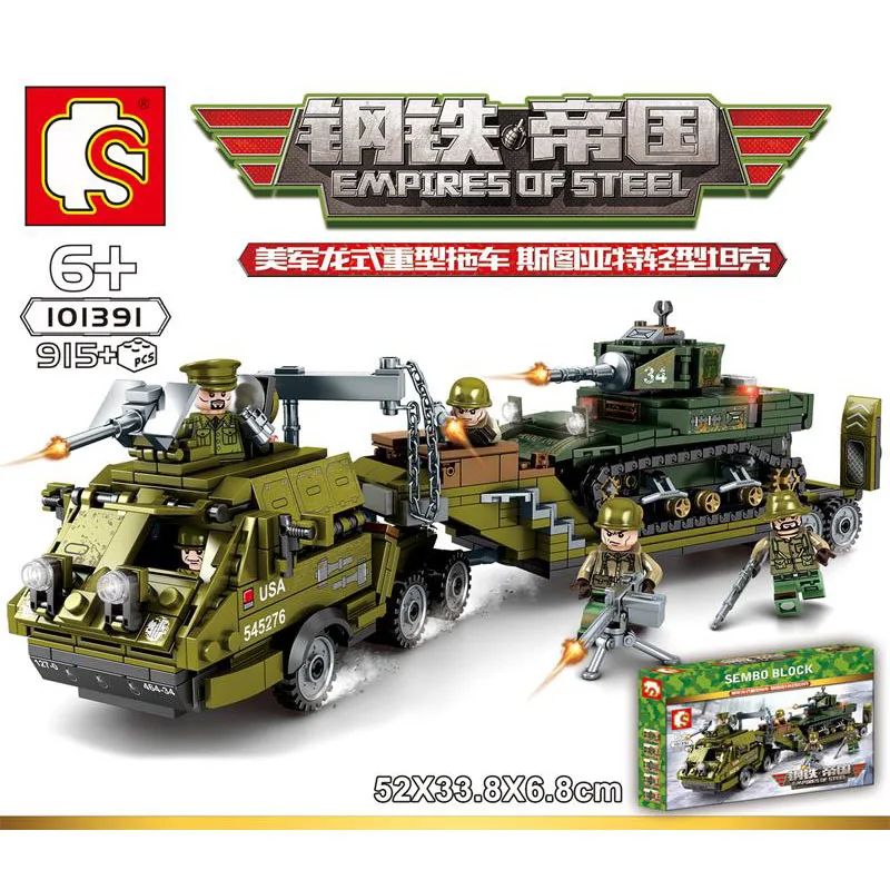 

915pcs WW2 US Army Heavy Trailer Building Blocks Tank Truck Army figures Set tank model SWAT Military Toys EMPIRES OF STEEL