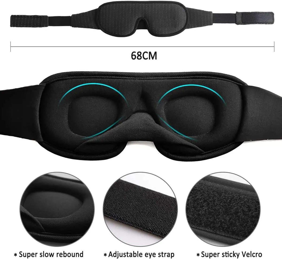 3D maska pro spát oko maska světel blockout měkké čalouněný spací textilie obal stín zavázanýma eyepatch