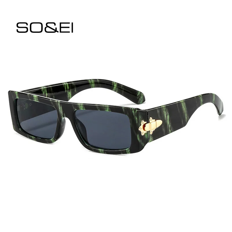 SO & EI-gafas de sol rectangulares para hombre y mujer, lentes de sol cuadradas de leopardo coloridas, diseñador de marca Vintage, a la moda