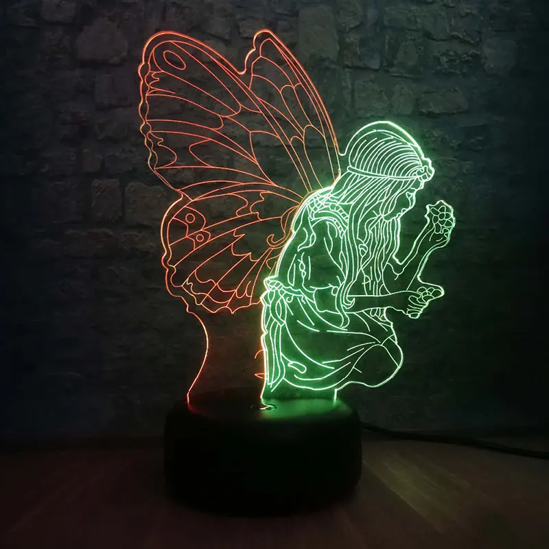 NEW Butterfly Fairy Girl Wing Night Light 3D Illusion Table Lamp Baby Sleeping Desk Lamp Decor for Child Kids Birthday Gifts